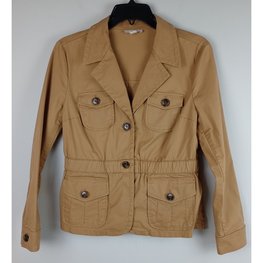 Charter Club Womens SP Khaki Tan Cargo Pockets Collared 2 Button Jacket